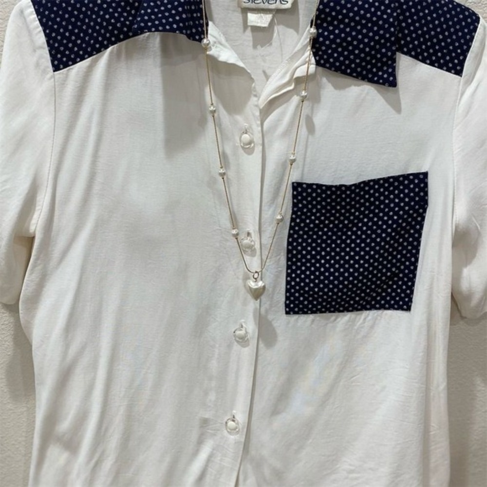 Cristin Stevens Vintage Polka Dot Button Down Blouse White Size M Free gift